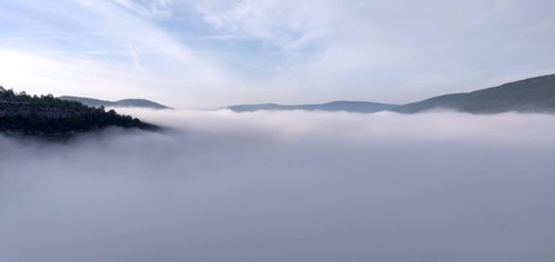 The canyon covered in morning mist