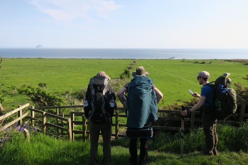 Scouting for a campsite (Ailsa Craig in the background)
