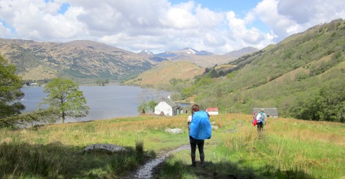 Wading through the marshland with great views of Loch Lomond and the mountains ahead